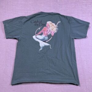 Anvil Mermaid Catch of the Day Graphic Pocket T Shirt Mens Large Light Green